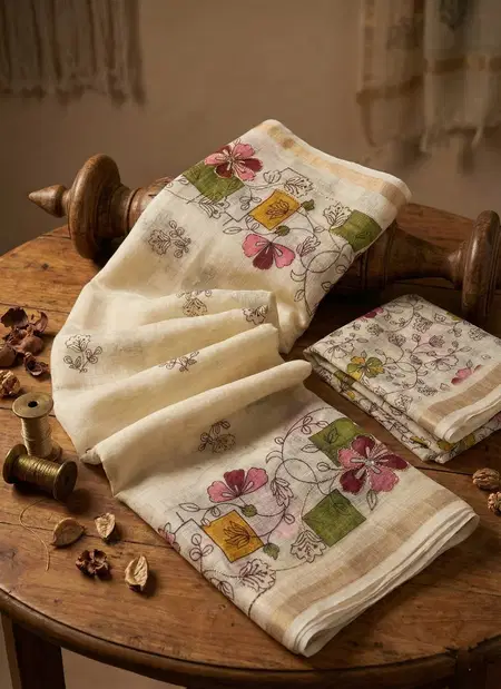 Kgm Soft Linen Kalamkari Designe Saree Best Wholesale Shop In Surat